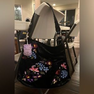 Alyssa NWT Oversized Black Velvet Purse with Embroidered Flowers